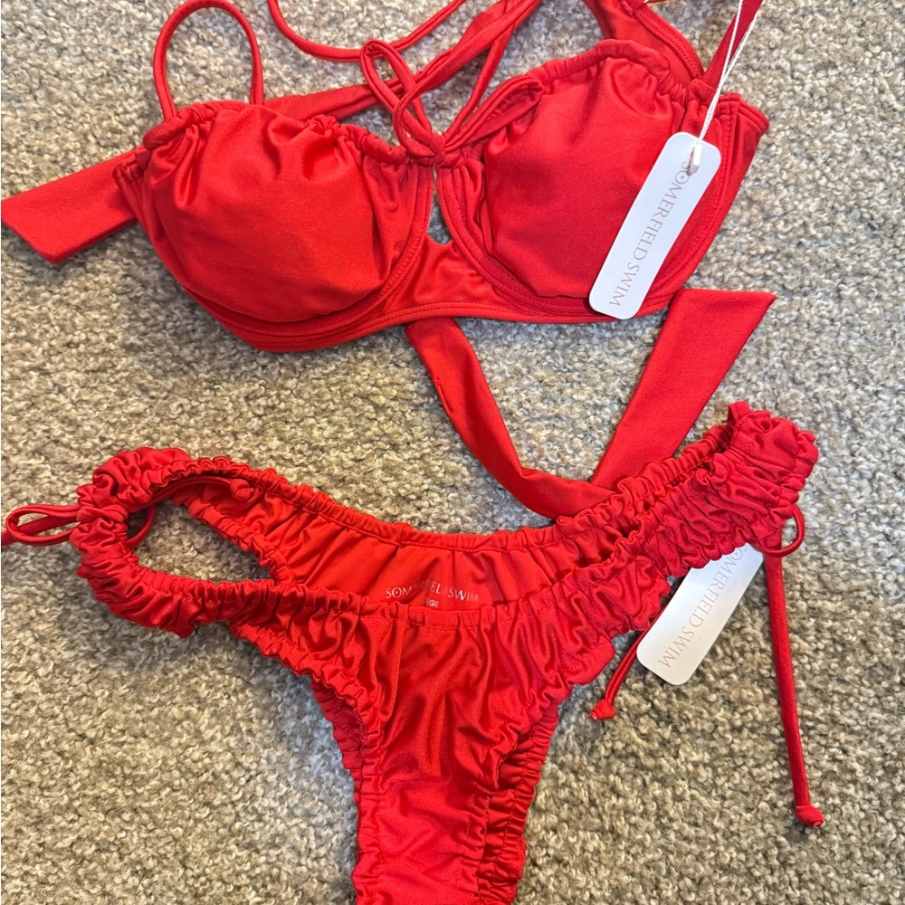 Somerfield Swim NEW Red Ruched Bikini Set